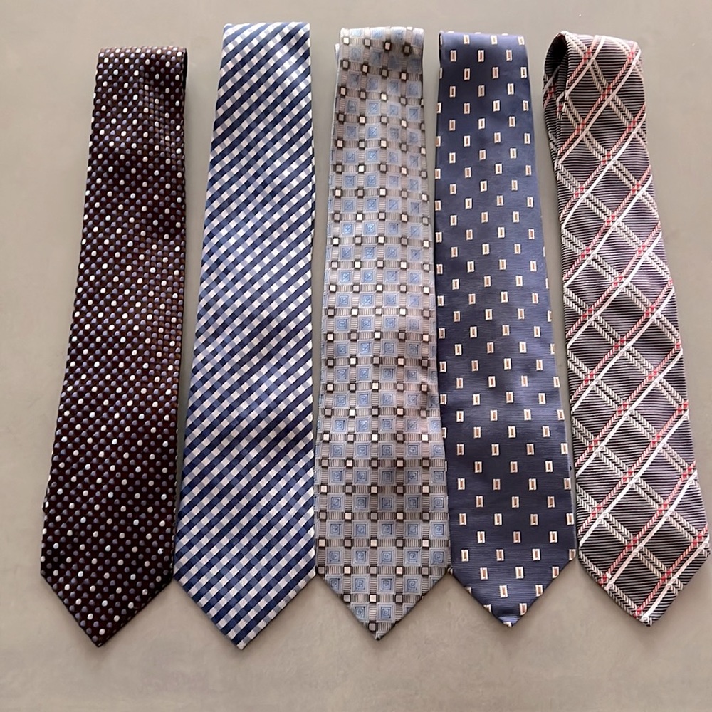 Mens Neck Ties 100% Silk - GUC - Blue with Assorted Mixed Colors - Lot of 5